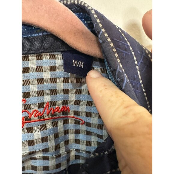 Robert Graham Flip Cuff Button Up Shirt Mens Size Medium Blue Stripe Work - Picture 5 of 11